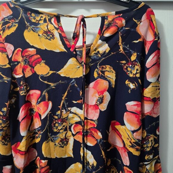 Style & Life dark blue boho floral tunic with bell sleeves Size M - Picture 5 of 7